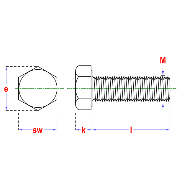 Zeskantbout DIN 933 8.8 EV M 6 X 70 - 200 stuks