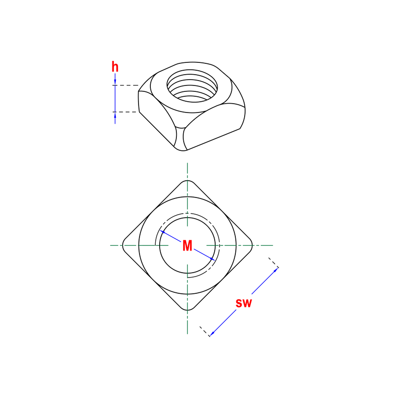 Vierkantmoer DIN 557 EV M4 - 1000 stuks