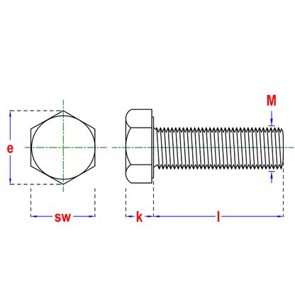 Zeskantbout DIN 933 8.8 EV M 6 X 70 - 200 stuks